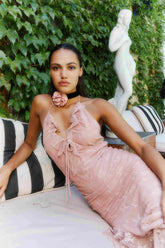 Lace Halter Asymmetrical Midi Dress