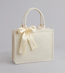 Scenic Embroidered Satin Bow Tote Bag