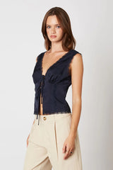 Satin Tie Front Top