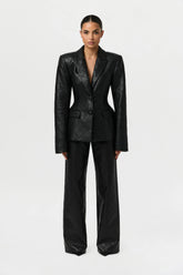 Quilted Vegan Leather Wide Leg Pants