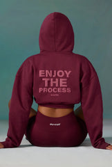 Cropped Drawstring Hooded Sweatshirt in Plum