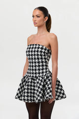 Houndstooth Peplum Tube Mini Dress