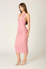 Ruched Mesh Midi Dress