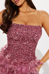 Zoey Feathered Sequin Mini Dress - Mauve