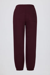Brushed Cotton Jersey Mid-Rise Relaxed Joggers in Burgundy