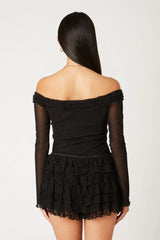 Off-The-Shoulder Ruffle Mesh Top