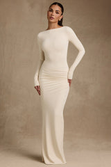 Modal Ruched Backless Maxi Dress in Ivory