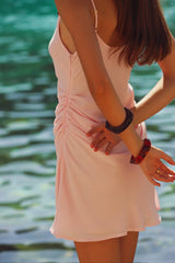 Georgette Draped Mini Dress | Beaded Pink