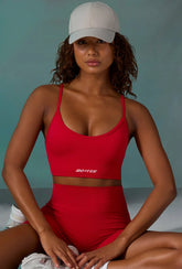 Determination - Super Sculpt Scoop Neck Sports Bra in Tango Red