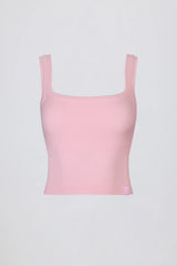 Seamless Soft Rib Square-Neck Tank Top in Powder Pink