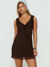 Natalis V Neck Mini Dress Chocolate