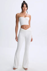 Petite Twist-Front Flared Trousers in White