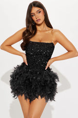 Zoey Feathered Sequin Mini Dress - Black
