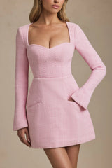 Sweetheart-Neck Structured Mini Dress in Soft Pink