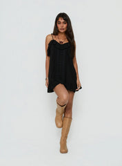 Somnielle Frill Lace Detail Mini Dress Black