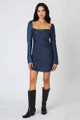 Satin Long Sleeve Mini Dress