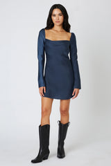 Satin Long Sleeve Mini Dress