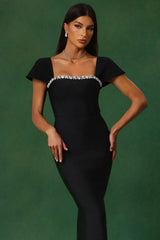 Romelle Diamond Bandage Maxi Dress – Short Sleeve Elegant Gown