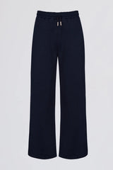 Brushed Jersey Wide-Leg Joggers in Classic Navy