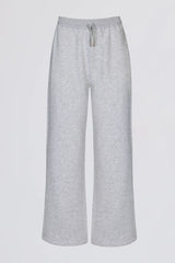 Brushed Jersey Wide-Leg Joggers in Grey Marl