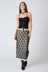 Lace Overlay Midi Skirt