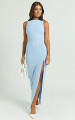 Indi Maxi Dress - Boat Neck Bodycon Dress in Light Blue