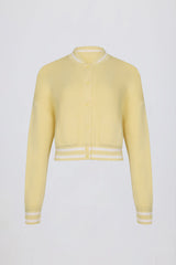 Button-Up Cropped Knit Cardigan in Soft Yellow