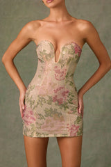 Embellished Sweetheart-Neck A-Line Mini Dress in Rose Hotfix
