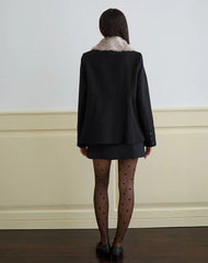 Arsil Double Breasted Coat in Black Wool