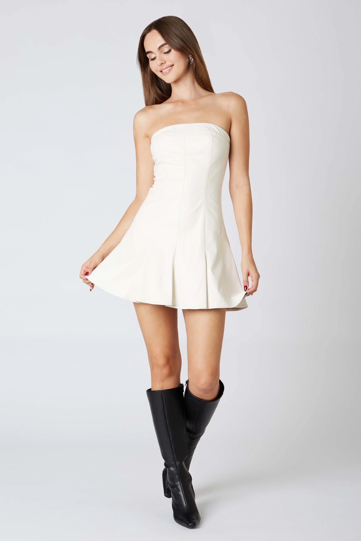 Strapless Faux Leather Mini Dress