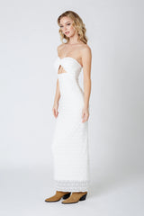 Strapless Lace Cut Out Maxi Dress