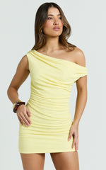 Ophelia Mini Dress - One Shoulder Bodycon Dress in Lemon
