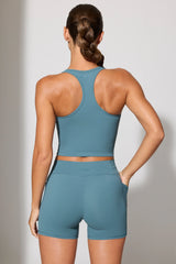 Twist Waist Mini Shorts with Pockets in Stone Blue