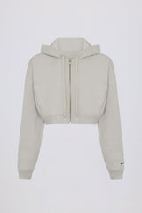 Cropped Zip-Up Hoodie in Light Grey