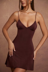 Triangle Cup A-Line Mini Dress in Brown