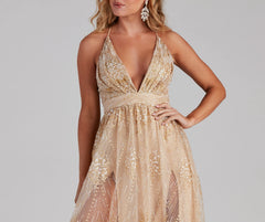 Mona Formal Plunging Glitter Dress