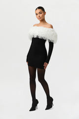 Butter Off-Shoulder Feather Dress