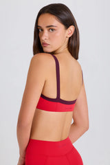 Soft Active Contrast-Trim Sports Bra in Strawberry Red