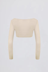 Brushed Jersey V-Neck Crop Top in Ecru