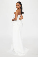 Isabella Removable Train Satin Mini Dress - White