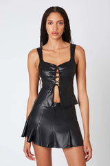 Faux Leather Pleated Mini Skort