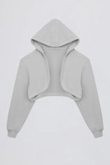 Brushed Jersey Hooded Cropped Shrug in Fog Grey