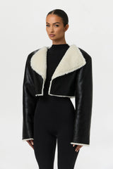 Vegan Leather Sherpa Cropped Jacket