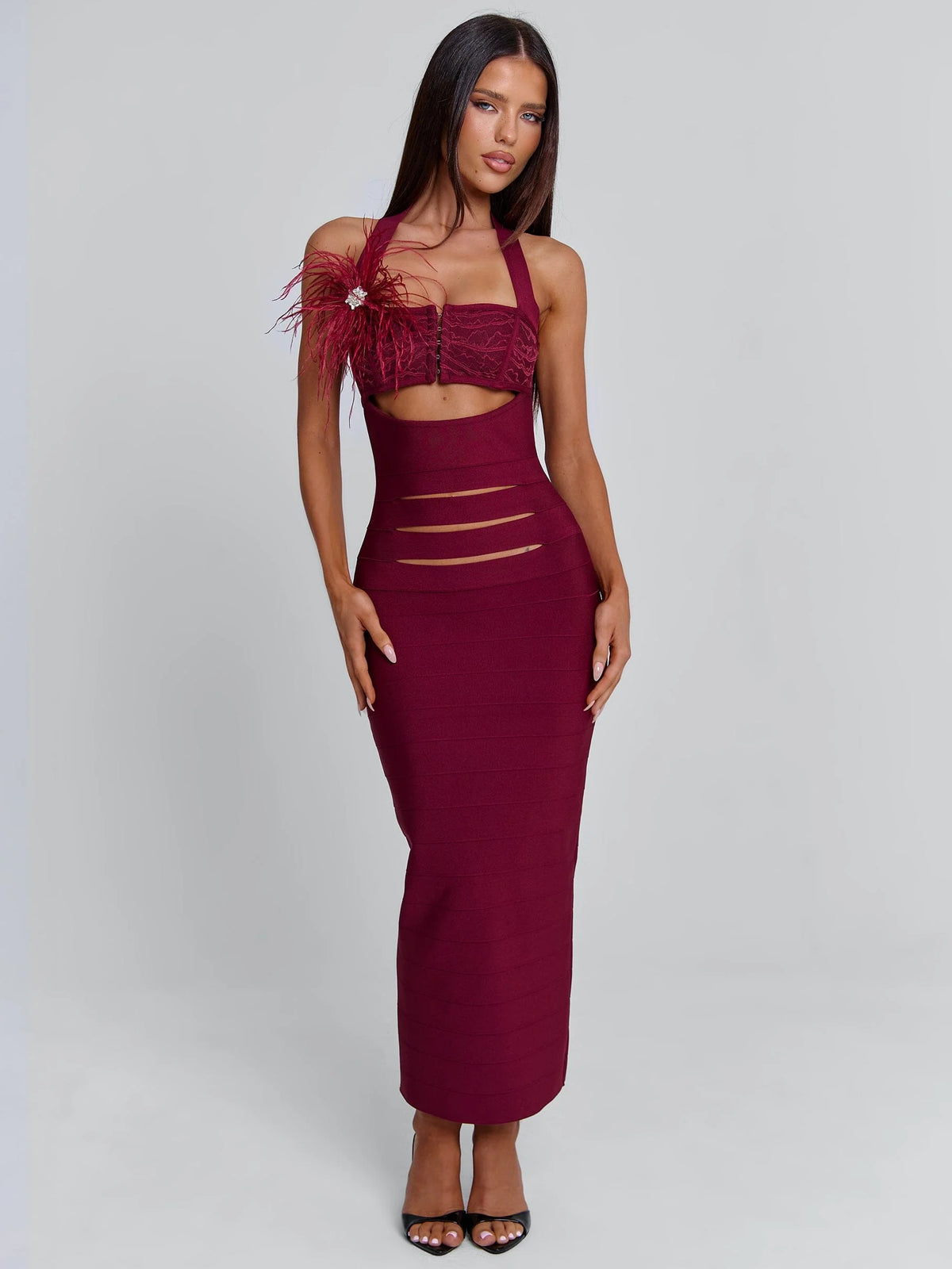 Vyorix LUNABELLE MIDI DRESS BURGUNDY