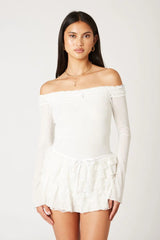 Off-The-Shoulder Ruffle Mesh Top