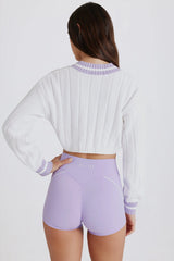 Cable Knit Cotton Cropped Jumper in Lilac Ivory