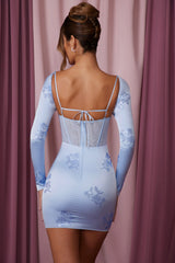 Long Sleeve Corset Mini Dress in Blue