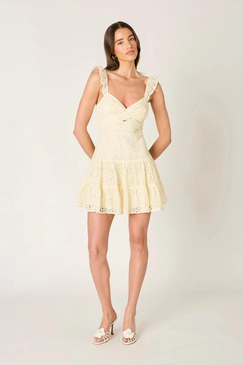 Ruffle Strap Eyelet Mini Dress