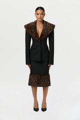 Suiting Faux Fur Leopard Midi Skirt
