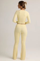 Modal Ribbed Foldover Flared Trousers in Buttercream Yellow